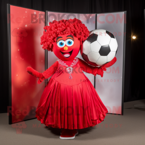 Red Soccer Goal mascot costume character dressed with a Evening Gown and Necklaces
