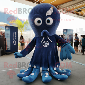 Navy Octopus mascot costume character dressed with a Dress and Hairpins