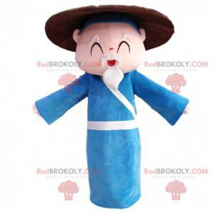 Mascotte de vieil homme asiatique, costume de papy -