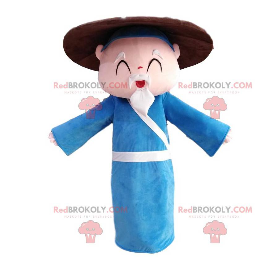 Mascotte de vieil homme asiatique, costume de papy -