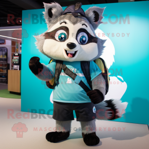 Cyan Raccoon maskot kostym...