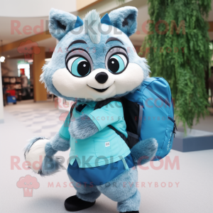 Cyan Raccoon maskot kostym...