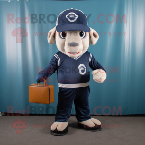 Navy American Football Helmet mascot costume character dressed with a Culottes and Briefcases