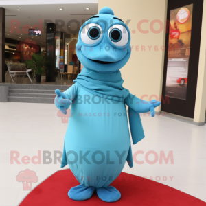 Sky Blue Pepper mascot costume character dressed with a Turtleneck and Scarves