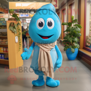 Sky Blue Pepper mascot costume character dressed with a Turtleneck and Scarves