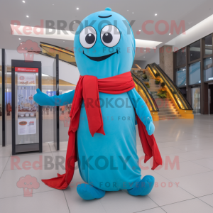 Sky Blue Pepper mascot costume character dressed with a Turtleneck and Scarves