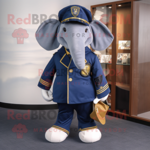 Navy Elephant mascot costume character dressed with a Jacket and Handbags
