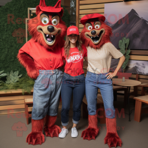 Red Werewolf maskot kostume...