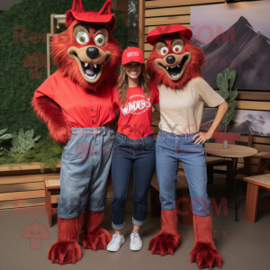 Red Werewolf maskot kostyme...