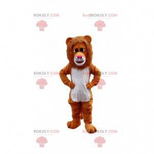 Mascotte de lion marron et blanc, costume de félin -