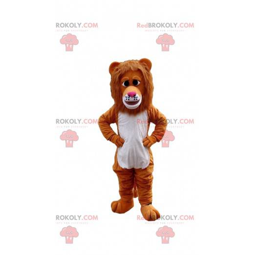 Brun och vit lejonmaskot, kattdräkt - Redbrokoly.com