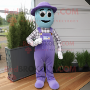Lavender Pendant mascot costume character dressed with a Dungarees and Cufflinks