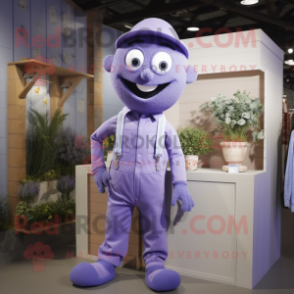 Lavender Pendant mascot costume character dressed with a Dungarees and Cufflinks