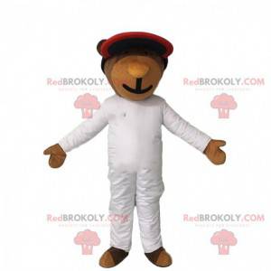 Bear mascot in jumpsuit, futuristic bear costume -