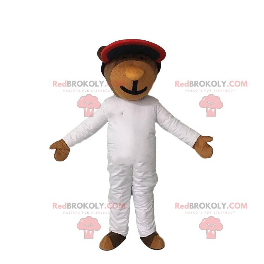 Bear mascot in jumpsuit, futuristic bear costume -