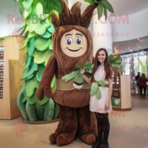 Brown Beanstalk mascot costume character dressed with a Pencil Skirt and Headbands