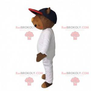 Bear mascot in jumpsuit, futuristic bear costume -