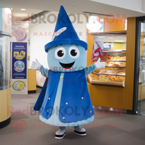 Blue Pizza Slice mascot costume character dressed with a Skirt and Berets