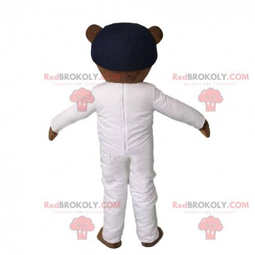 Bear mascot in jumpsuit, futuristic bear costume -