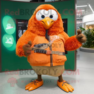 Orange Kiwi mascot costume character dressed with a Windbreaker and Belts
