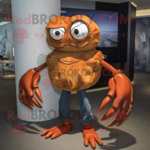 Rust Crab mascot costume character dressed with a Bootcut Jeans and Necklaces