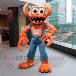 Rust Crab mascot costume character dressed with a Bootcut Jeans and Necklaces