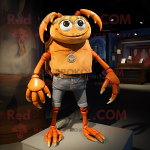 Rust Crab mascot costume character dressed with a Bootcut Jeans and Necklaces