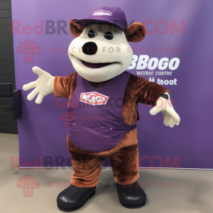 Purple Bbq Ribs mascot costume character dressed with a Cargo Shorts and Shoe clips