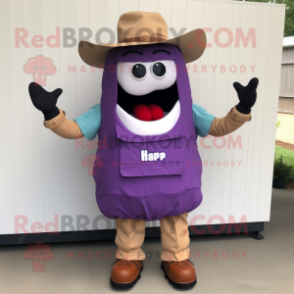 Purple Bbq Ribs mascot costume character dressed with a Cargo Shorts and Shoe clips