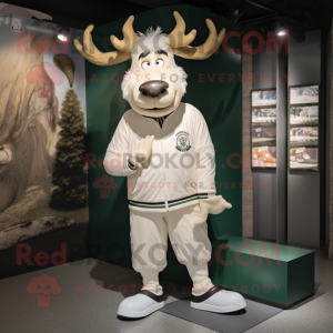 White Irish Elk mascot costume character dressed with a Sweatshirt and Shoe clips