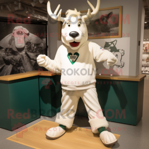 White Irish Elk mascot costume character dressed with a Sweatshirt and Shoe clips