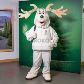 White Irish Elk mascot costume character dressed with a Sweatshirt and Shoe clips