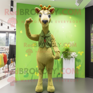 Olive Giraffe mascot costume character dressed with a Sheath Dress and Gloves