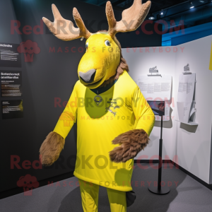 Lemon Yellow Irish Elk mascot costume character dressed with a Rash Guard and Brooches