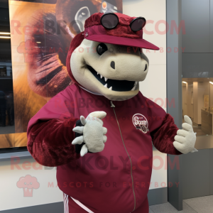 Maroon Ankylosaurus mascot costume character dressed with a Jacket and Bracelet watches