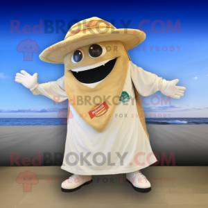 Cream Lasagna mascot costume character dressed with a Board Shorts and Hat pins