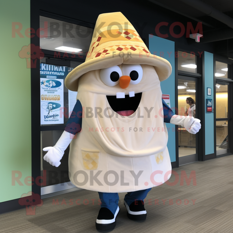 Cream Lasagna mascot costume character dressed with a Board Shorts and Hat pins Cream Lasagna mascot costume character dressed with a Board Shorts and Hat pins