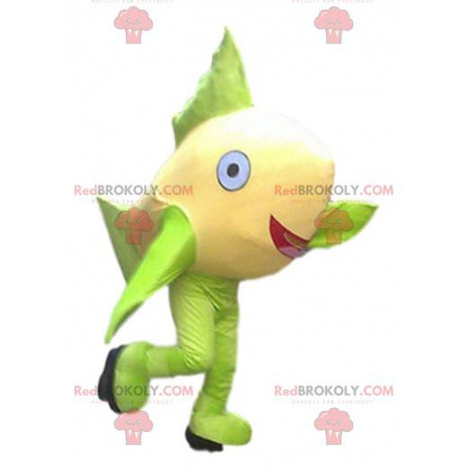 Mascotte de poisson jaune et vert, costume de poisson géant -