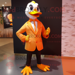 Orange Geese mascot costume character dressed with a Suit Jacket and Hairpins