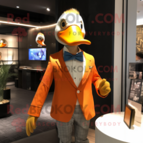 Orange Geese mascot costume character dressed with a Suit Jacket and Hairpins