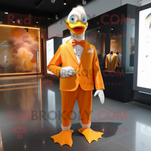 Orange Geese mascot costume character dressed with a Suit Jacket and Hairpins