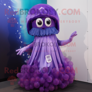 Purple Jellyfish mascot costume character dressed with a Dress and Bracelets