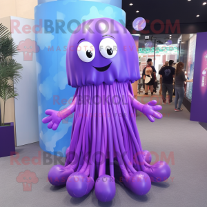 Purple Jellyfish mascot costume character dressed with a Dress and Bracelets