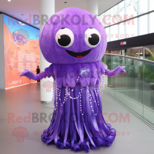 Purple Jellyfish mascot costume character dressed with a Dress and Bracelets