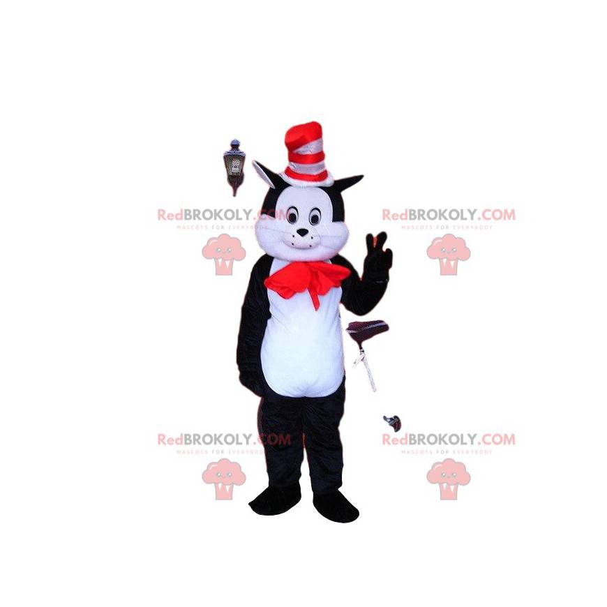 Black and white cat mascot with a hat, tomcat costume -