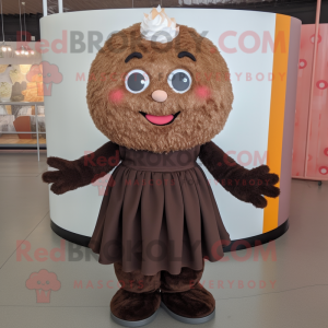 Brown Cupcake mascot costume character dressed with a A-Line Skirt and Foot pads