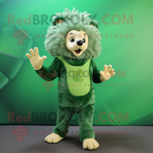 Green Hedgehog mascot costume character dressed with a Tank Top and Foot pads