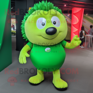 Green Hedgehog mascot costume character dressed with a Tank Top and Foot pads