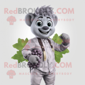Gray Grape mascot costume character dressed with a Poplin Shirt and Bracelet watches