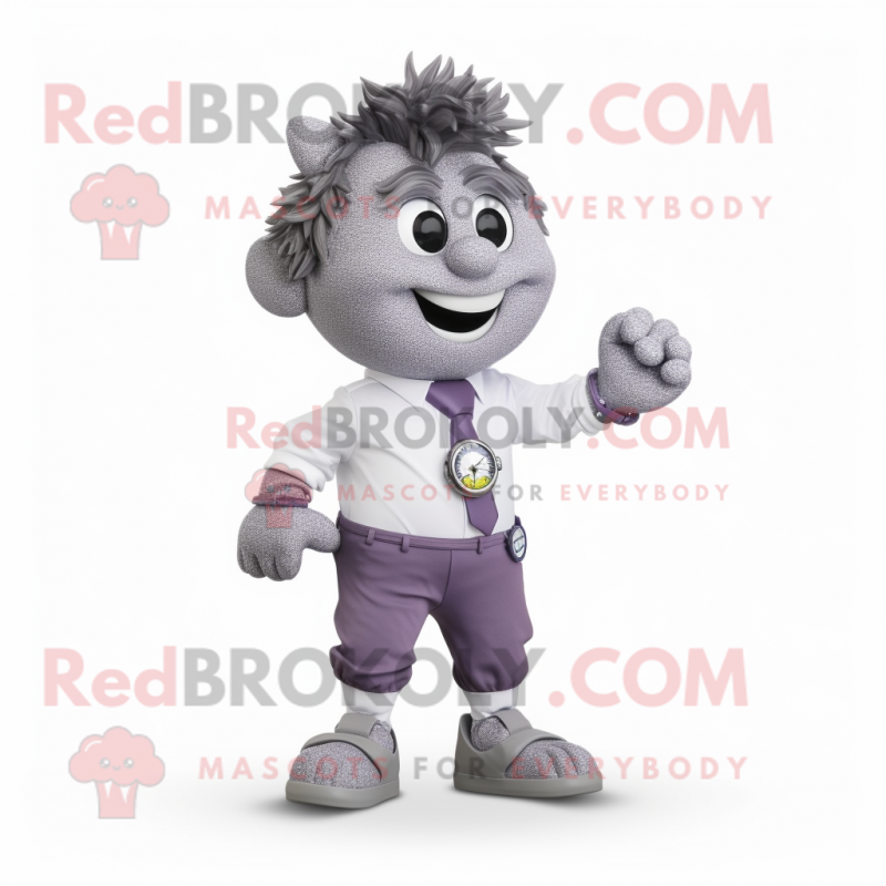 Gray Grape mascot costume character dressed with a Poplin Shirt and Bracelet watches Gray Grape mascot costume character dressed with a Poplin Shirt and Bracelet watches